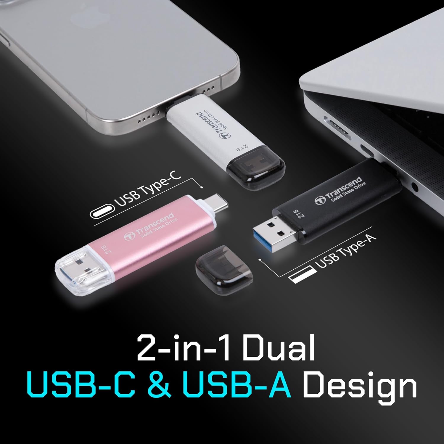 Transcend Transcend 512GB External SSD USB 3.2 Gen2 Portable Drive Up to 1050 MBs Type A C for iPhone iPad Android Car Audio Sentry Mode Black - View 3 of 9