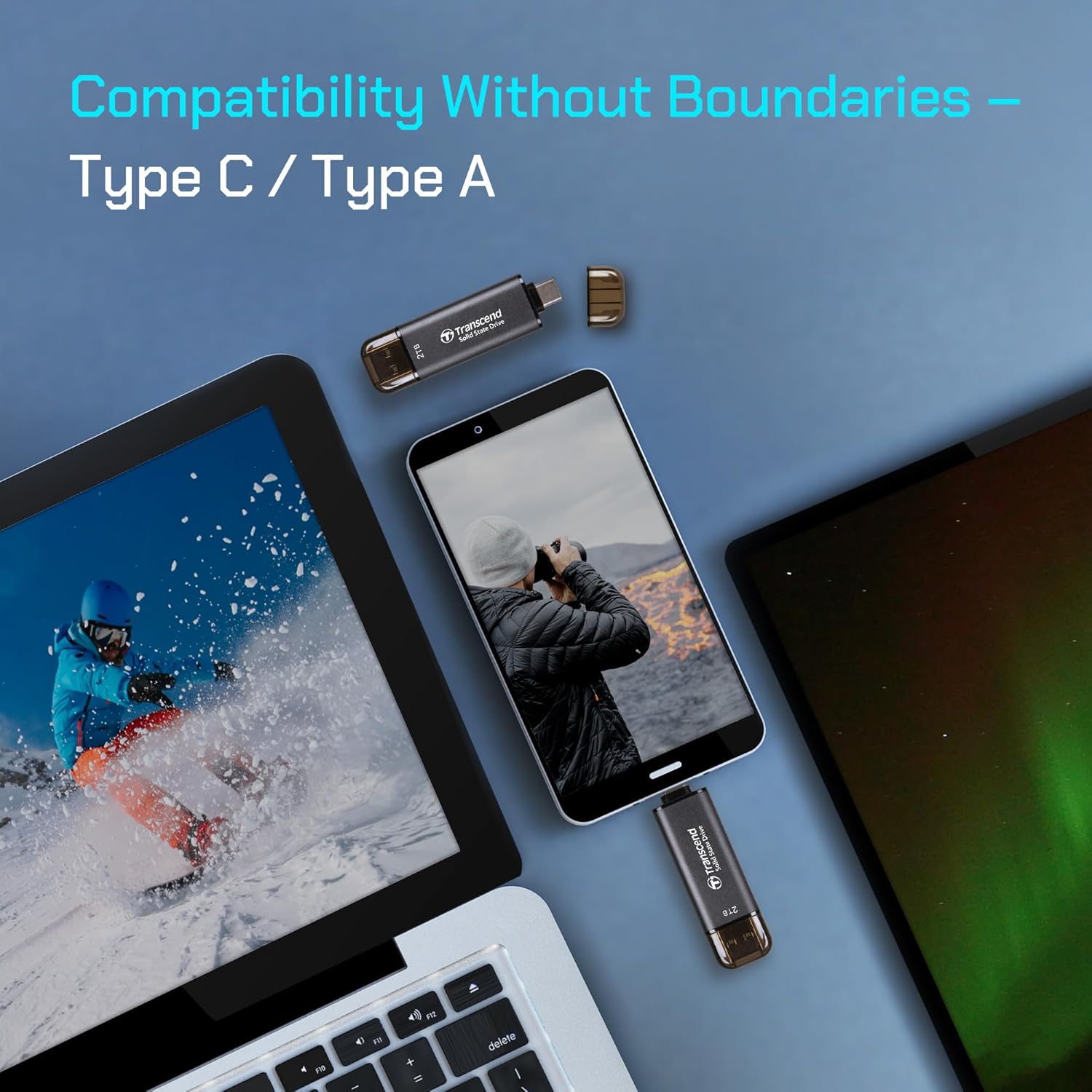 Transcend Transcend 512GB External SSD USB 3.2 Gen2 Portable Drive Up to 1050 MBs Type A C for iPhone iPad Android Car Audio Sentry Mode Black - View 4 of 9