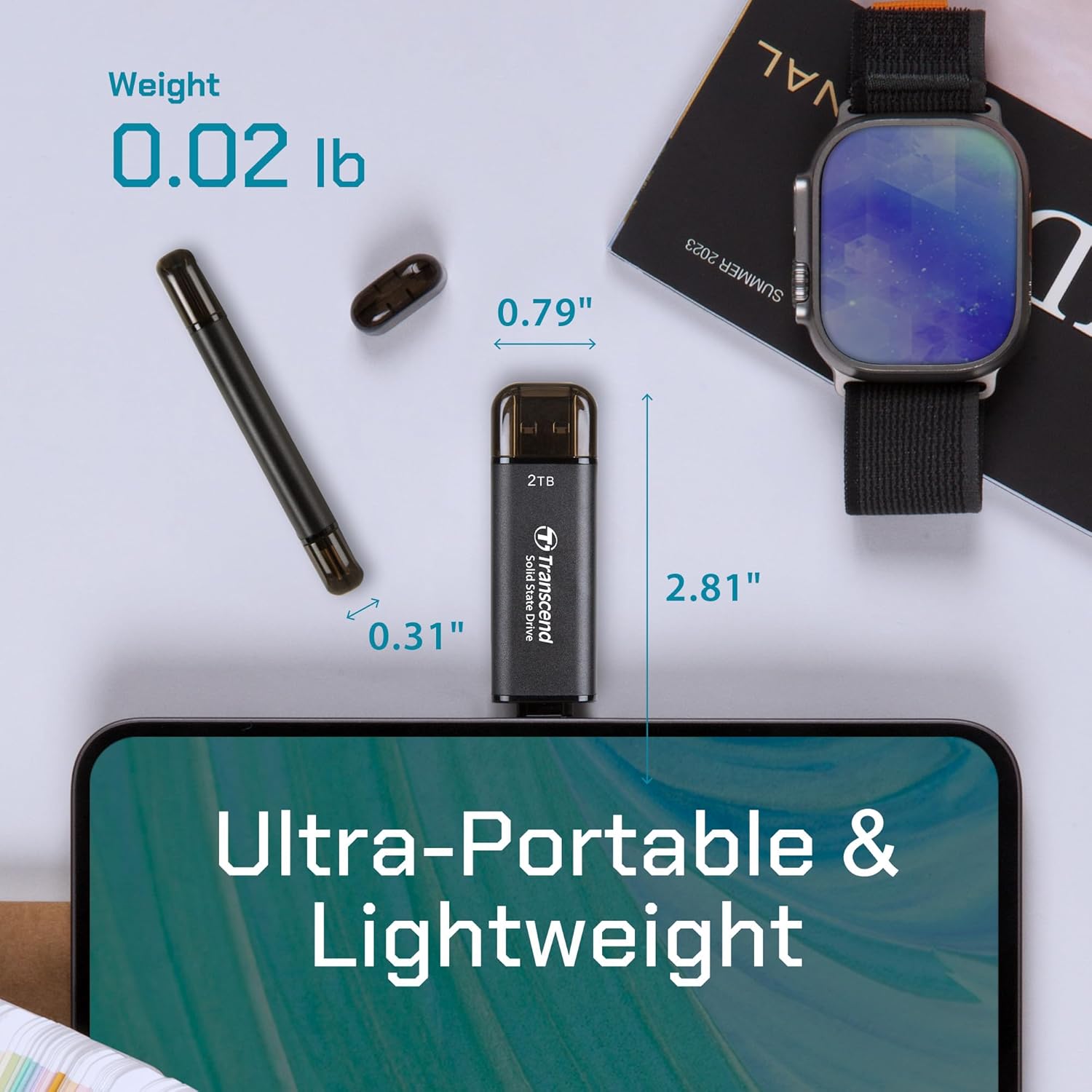 Transcend Transcend 512GB External SSD USB 3.2 Gen2 Portable Drive Up to 1050 MBs Type A C for iPhone iPad Android Car Audio Sentry Mode Black - View 8 of 9