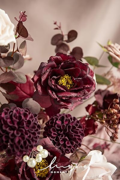 Ling's moment Ling's Moment Burgundy Dusty Rose Artificial Flowers and Greenery Combo Box Set for DIY Wedding Bouquets and Centerpieces Decor - View 5 of 6