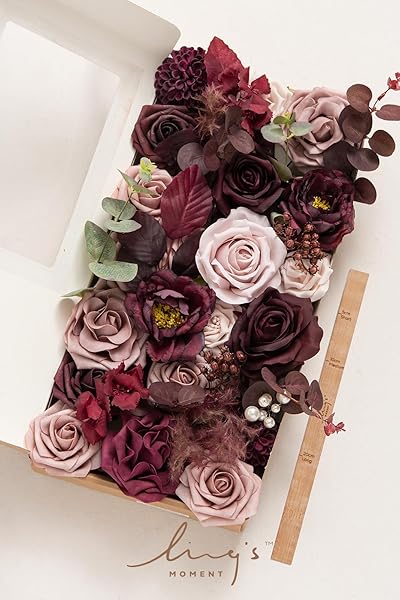 Ling's moment Ling's Moment Burgundy Dusty Rose Artificial Flowers and Greenery Combo Box Set for DIY Wedding Bouquets and Centerpieces Decor - View 6 of 6