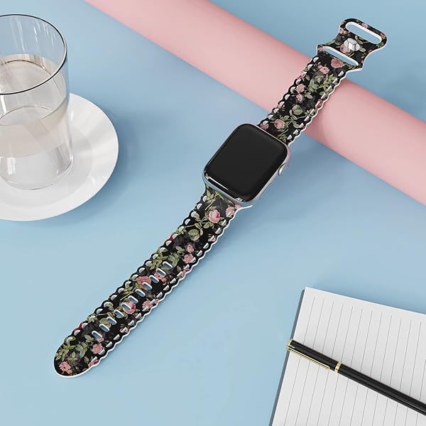 UpfurMach Rose Floral Print Silicone Bands for Apple Watch 38mm-49mm - Stylish & Soft for Women & Girls - View 6 of 8