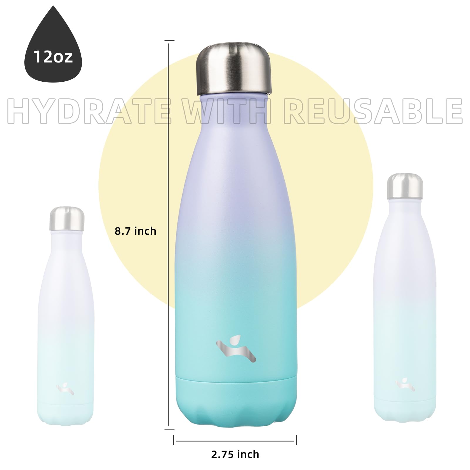 Konokyo Konokyo Insulated Water Bottles 12 oz Double Wall Stainless Steel Vacuum Flask for Sports and Travel Oasis - View 3 of 7