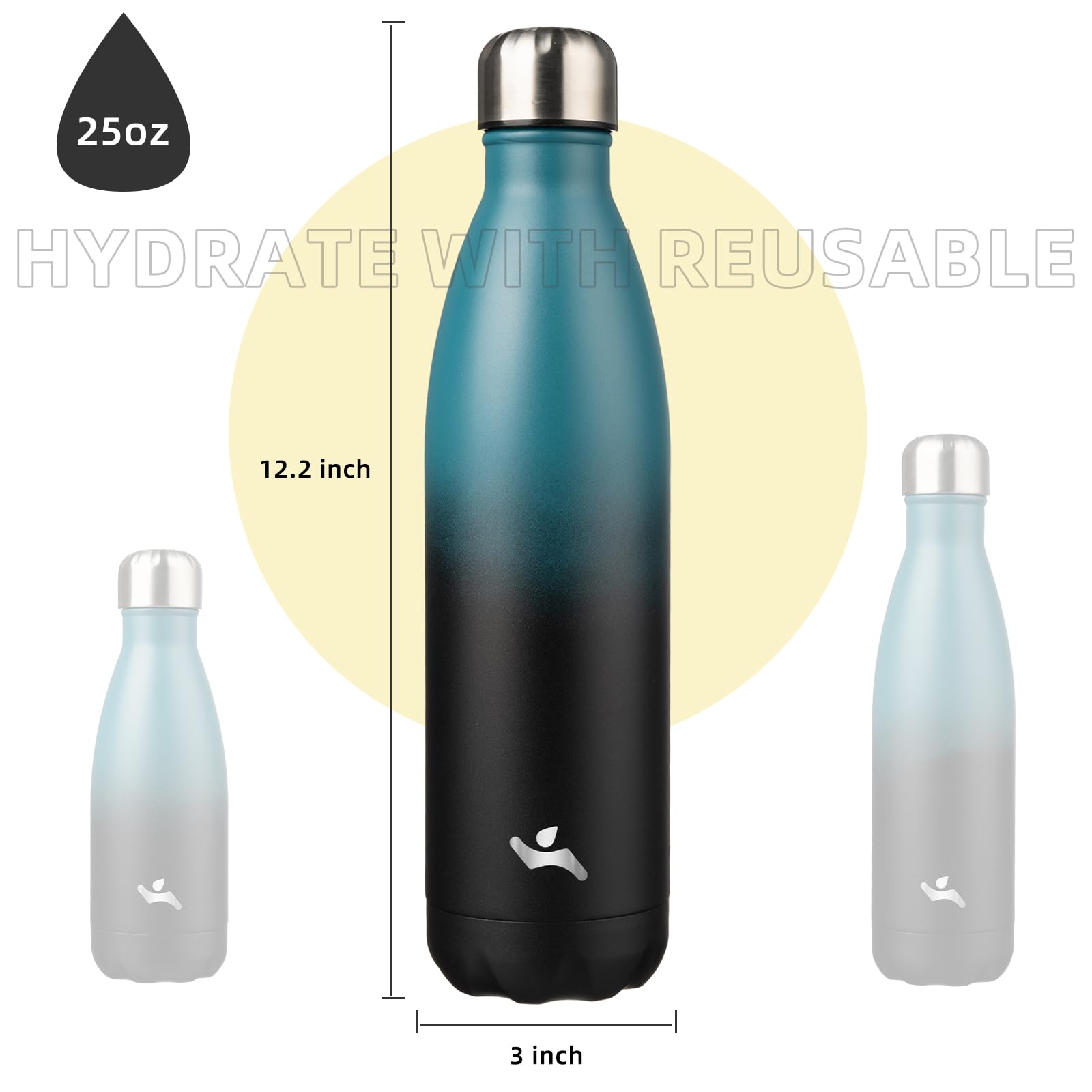 Konokyo Konokyo 25 oz Insulated Water Bottle Double Wall Stainless Steel Flask for Sports and Travel Indigo Black - View 3 of 7