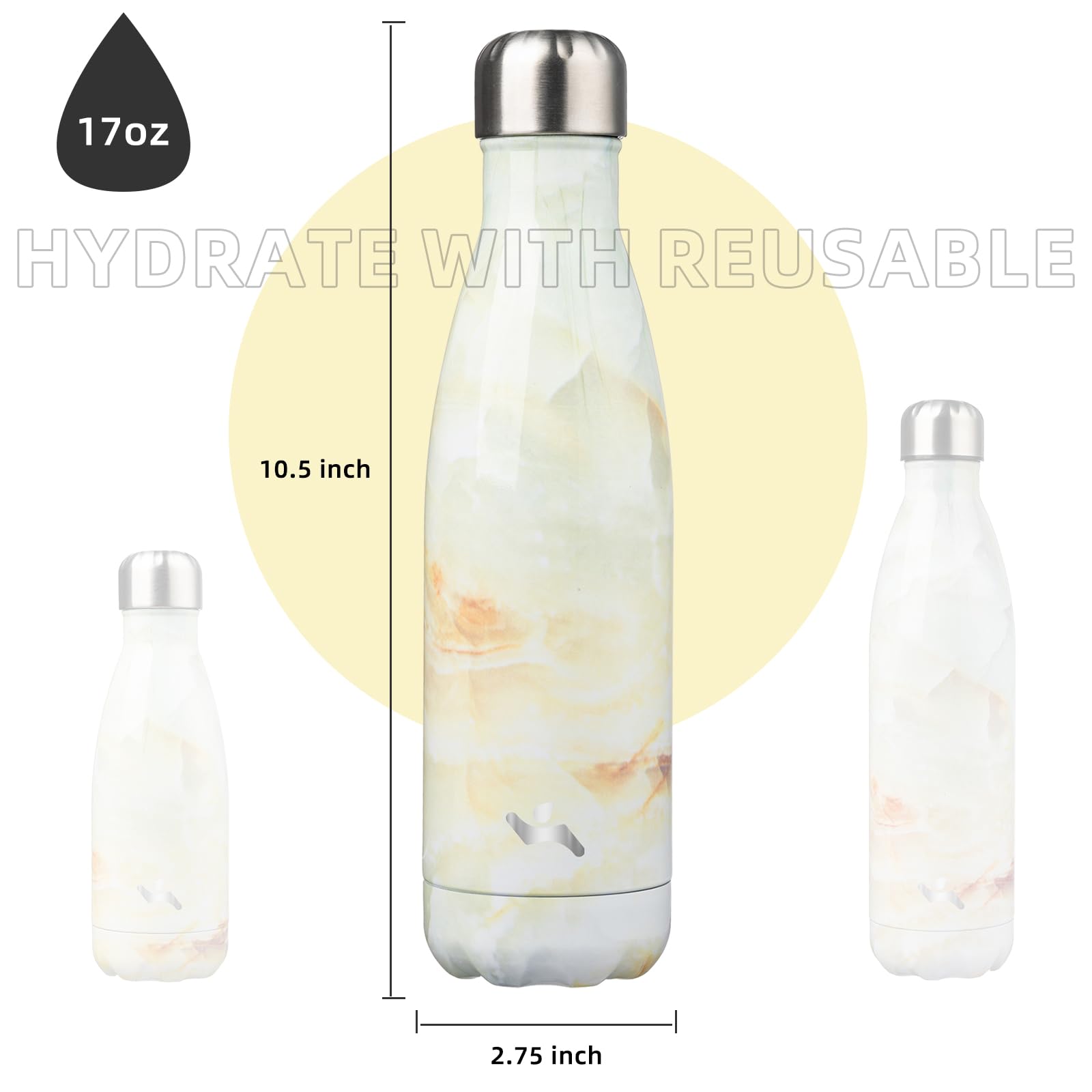 Konokyo Konokyo 17 oz Insulated Water Bottle Double Wall Stainless Steel Vacuum Flask for Sports Travel Marble Jade - View 3 of 7