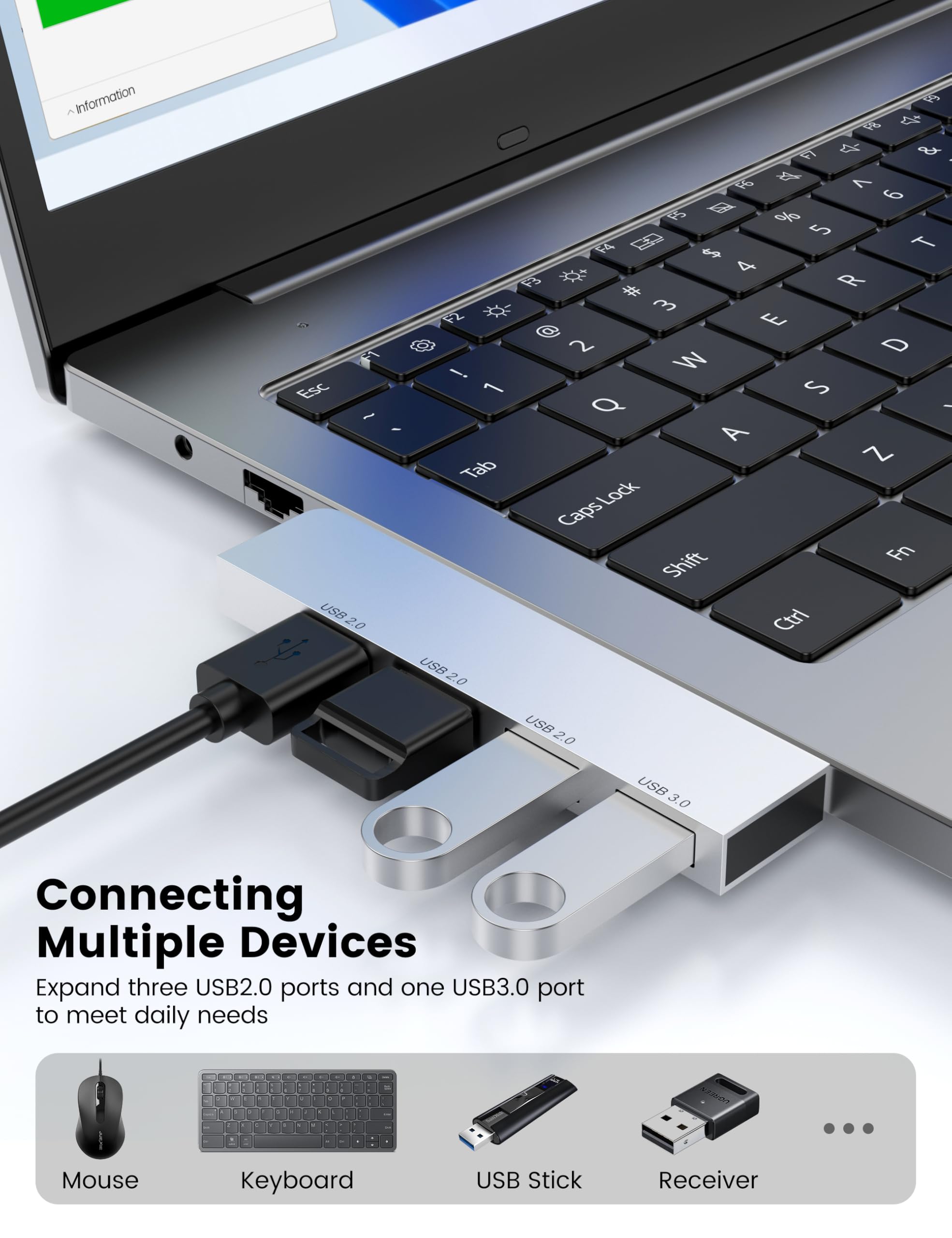 Fidioto Fidioto Slim USB Hub 2Pack 4 Port USB Adapter Multi USB Port Expander for Laptop iMac Pro MacBook Air Mac Mini Notebook PC and Mobile HDD - View 4 of 6