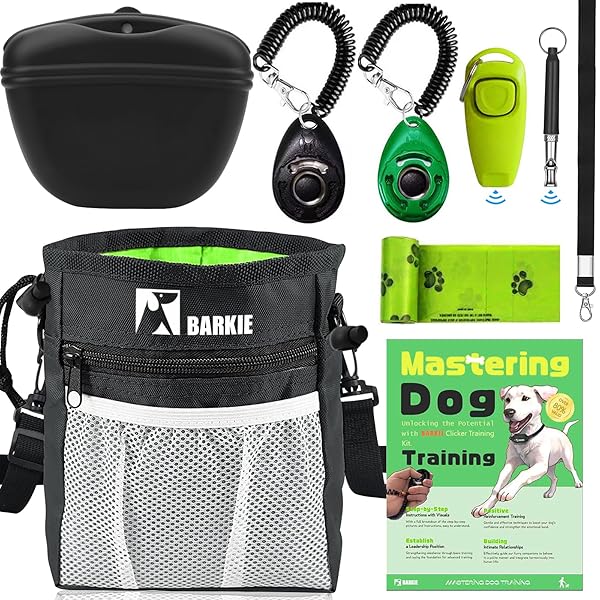 BARKIE BARKIE Dog Training Kit with Treat Pouch Fanny Pack Clickers Whistle Guide and Poop Bags for Effective Puppy Training