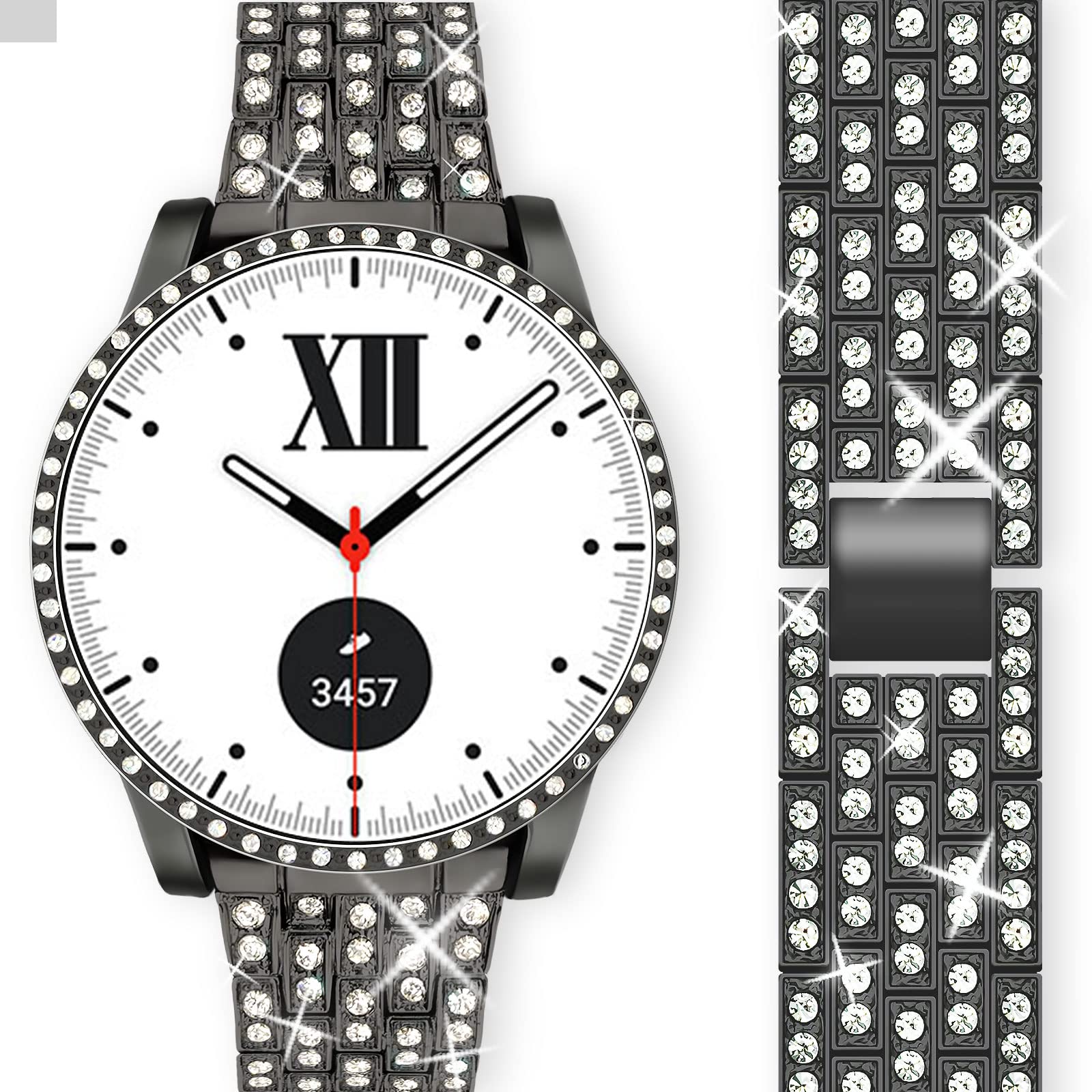 Pencoda Bling Band Compatible for Samsung Galaxy Watch 5 4 44mm, 20mm Women Bling Replacement StrapandPC Protective Bumper Face Cover for Galaxy