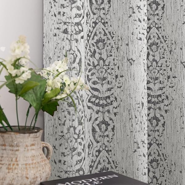 Mrs.Naturall Grey and White Geometric Moroccan Patterned Curtains 84 Inches Long 50 Percent Blackout Modern Stylish 2 Panels Set for Living Room and Bedroom