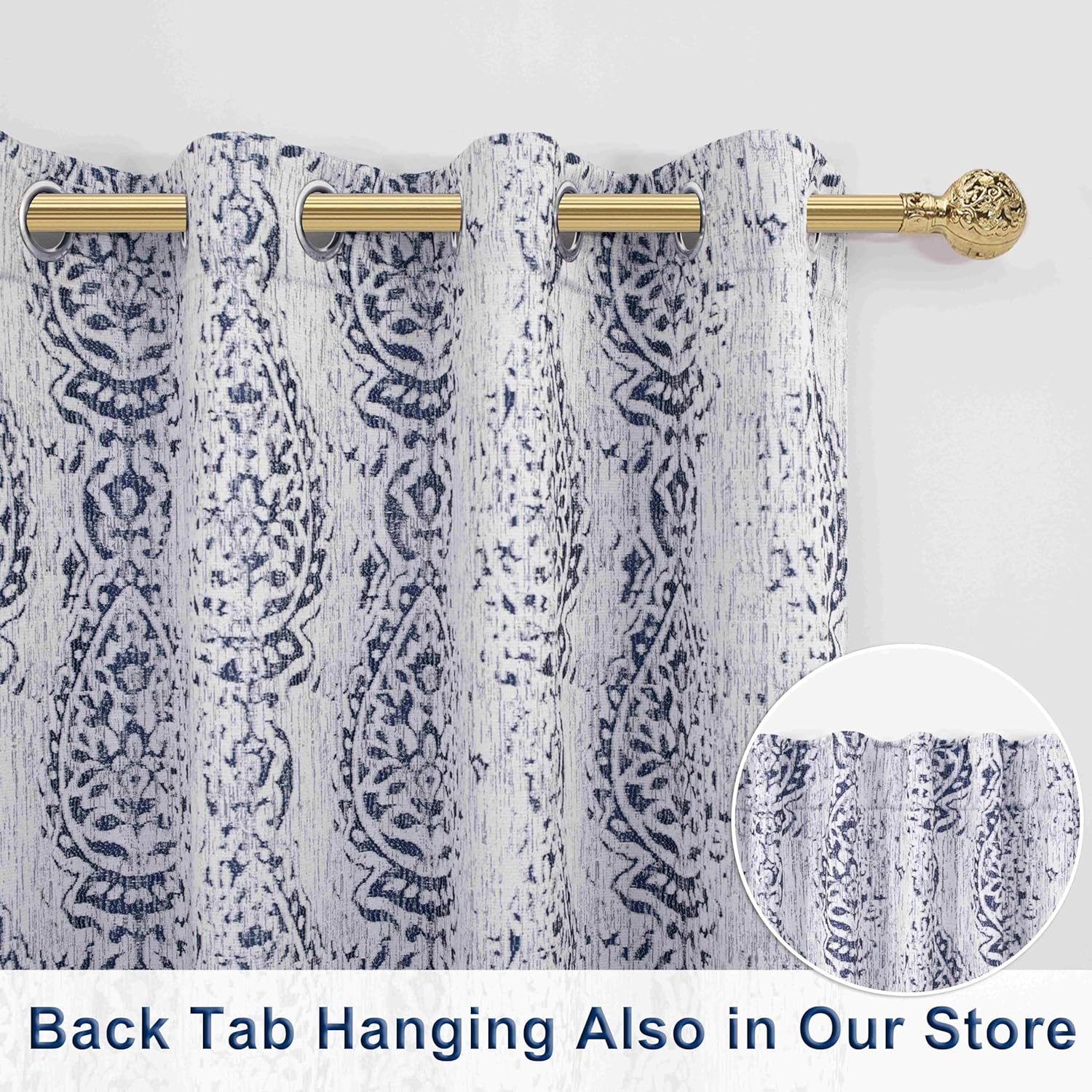 Mrs.Naturall Mrs Naturall Navy Blue 96 Inch Long Curtains 2 Panel Set Blackout Boho Floral Print for Sliding Glass Door Living Room - View 3 of 9