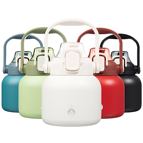 BJPKPK 20 oz Insulated Water Bottles with Straw BPA Free Stainless Steel Cute Thermos for Men and Women Easy Carry White