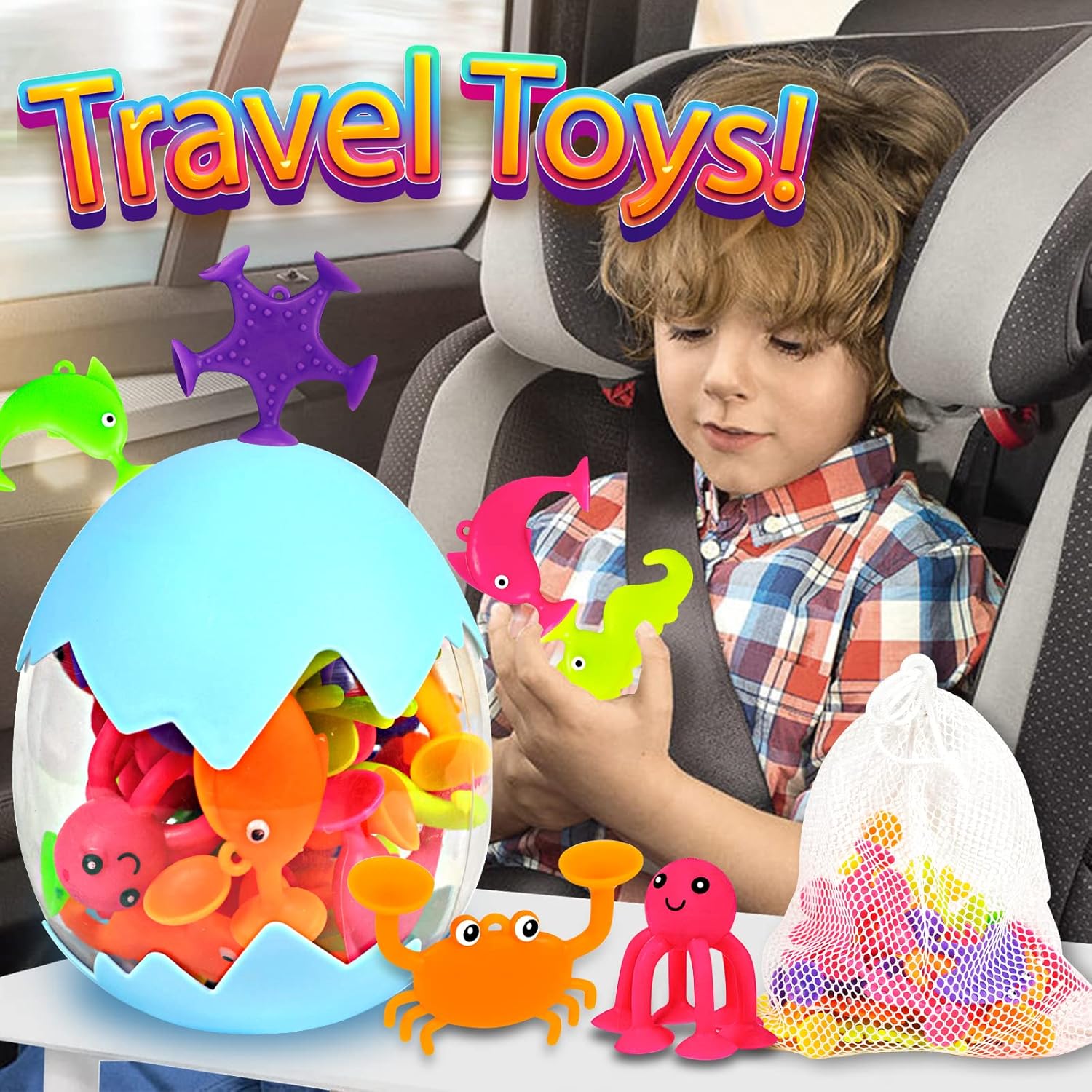 Texviko Suction Bath Toys for Kids 18 Pcs Silicone Ocean Animals Mold Free Sensory Window Building Toys for Toddlers Ages 3 to 6 - View 5 of 6