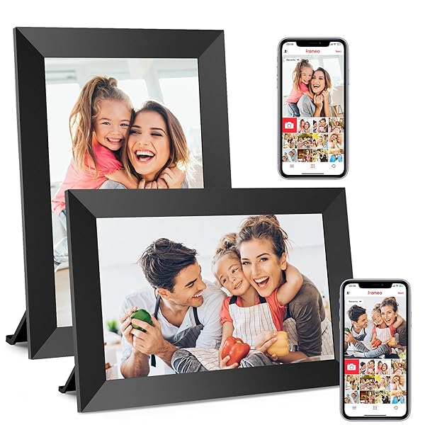BIGASUO Frameo 10.1 Inch WiFi Digital Picture Frame 1280x800 HD Touch Screen 32GB Memory Auto-Rotate Wall Mountable Share Photos Videos 2 Pack