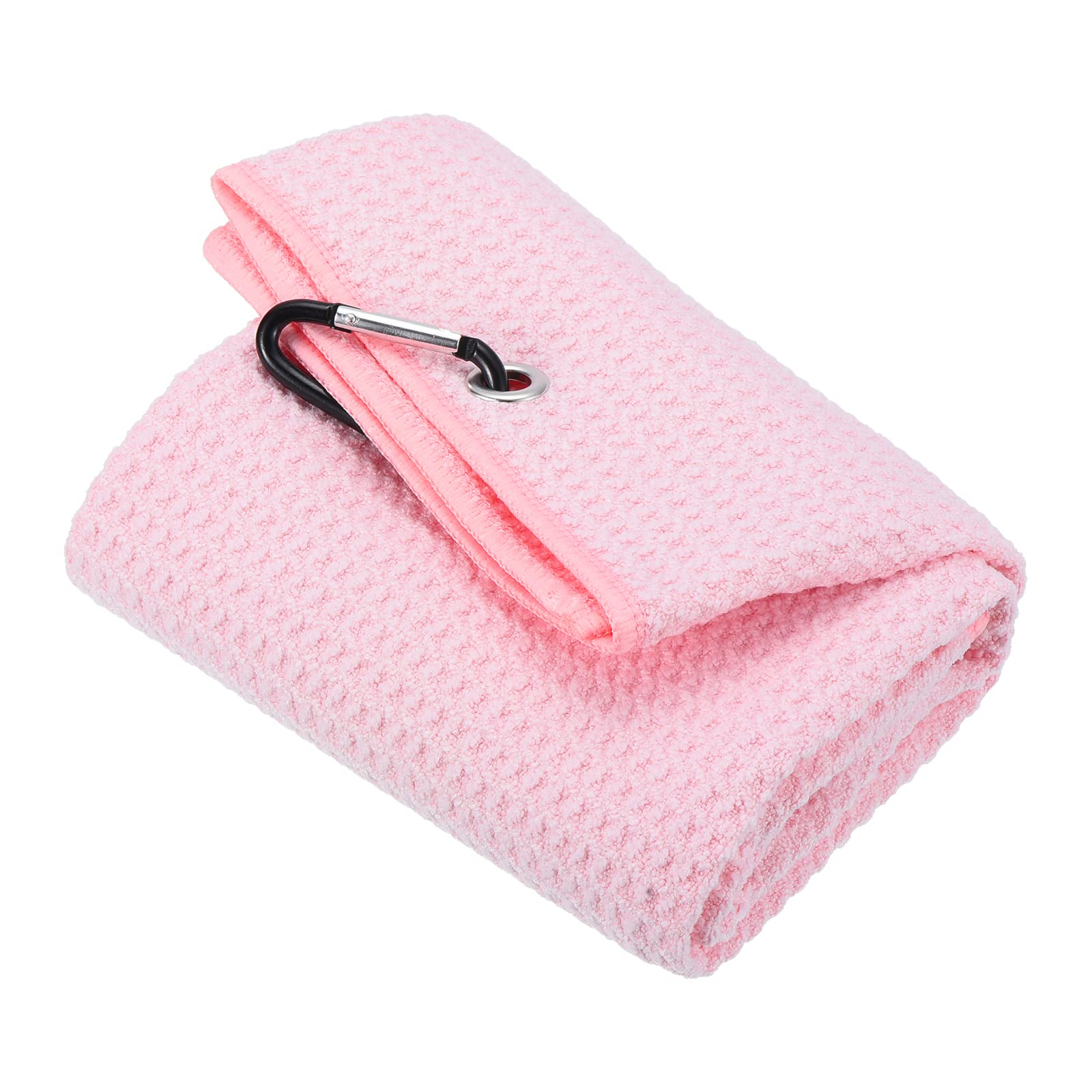 PATIKIL 16"x16" Tri-Fold Golf Towels, Waffle Pattern Towels Soft Fiber Strong Water Absorption with D Clip for Golf Lovers, Pink