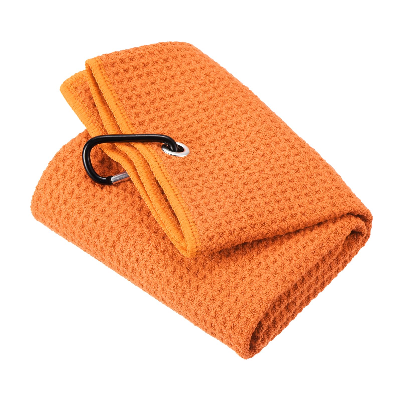 PATIKIL 16"x16" Tri-Fold Golf Towels, Waffle Pattern Towels Soft Fiber Strong Water Absorption with D Clip for Golf Lovers, Orange