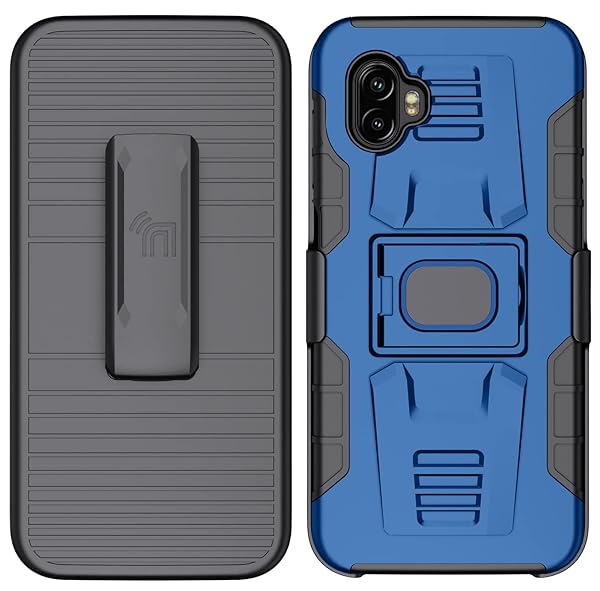 Nakedcellphone Rugged Clip Case for Galaxy XCover 6 Pro - Nakedcellphone Grip Cover with Stand & Belt Holster (2022, SM-G736) - Blue - View 4 of 11