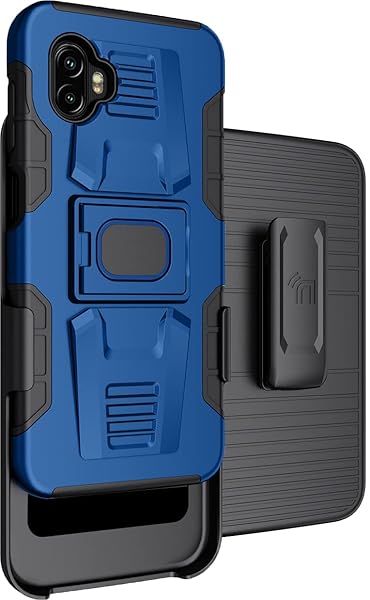 Nakedcellphone Rugged Clip Case for Galaxy XCover 6 Pro - Nakedcellphone Grip Cover with Stand & Belt Holster (2022, SM-G736) - Blue - View 3 of 11
