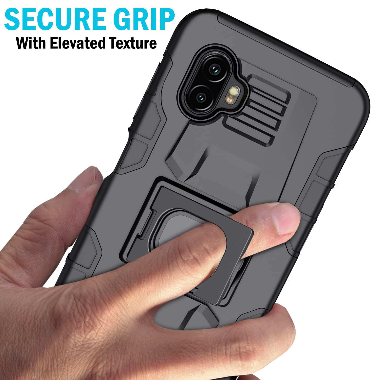 Case with Clip for Galaxy XCover 6 Pro, Nakedcellphone Rugged Ring Grip Cover with Stand [Built-in Mounting Plate] and [Belt Hip Holster] for Samsung - View 4 of 9