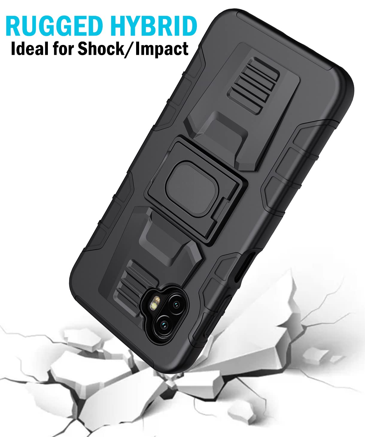 Case with Clip for Galaxy XCover 6 Pro, Nakedcellphone Rugged Ring Grip Cover with Stand [Built-in Mounting Plate] and [Belt Hip Holster] for Samsung - View 5 of 9