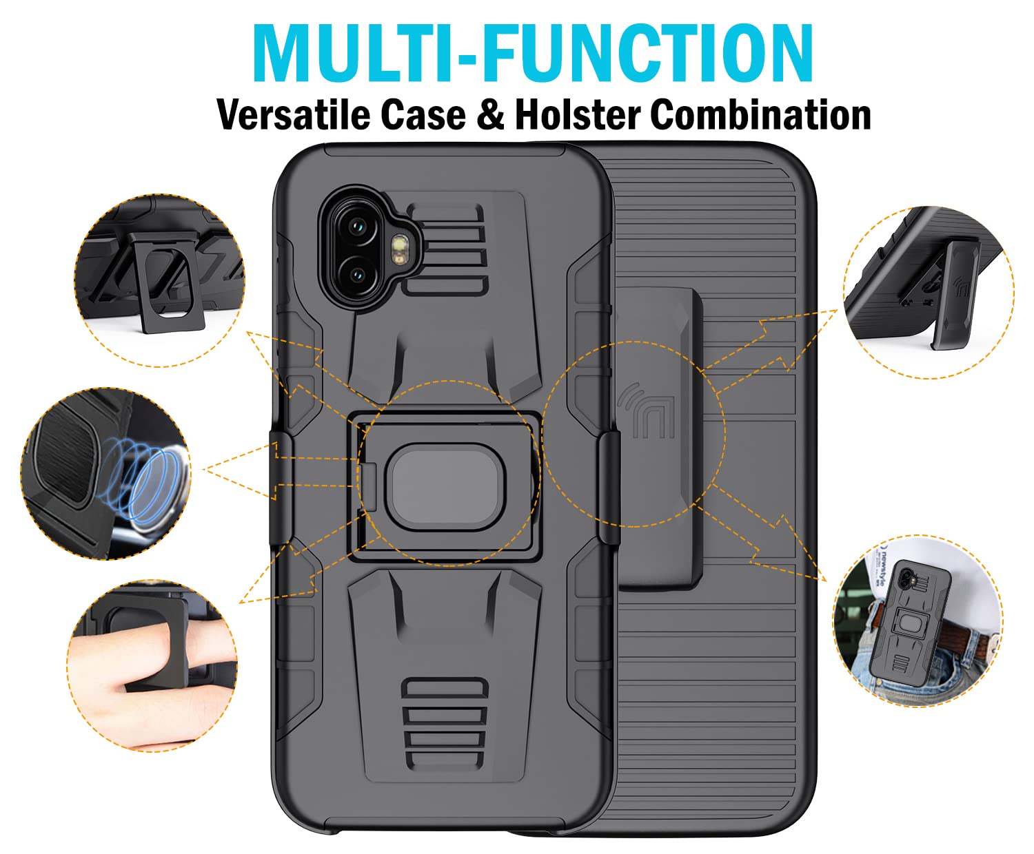 Case with Clip for Galaxy XCover 6 Pro, Nakedcellphone Rugged Ring Grip Cover with Stand [Built-in Mounting Plate] and [Belt Hip Holster] for Samsung - View 9 of 9