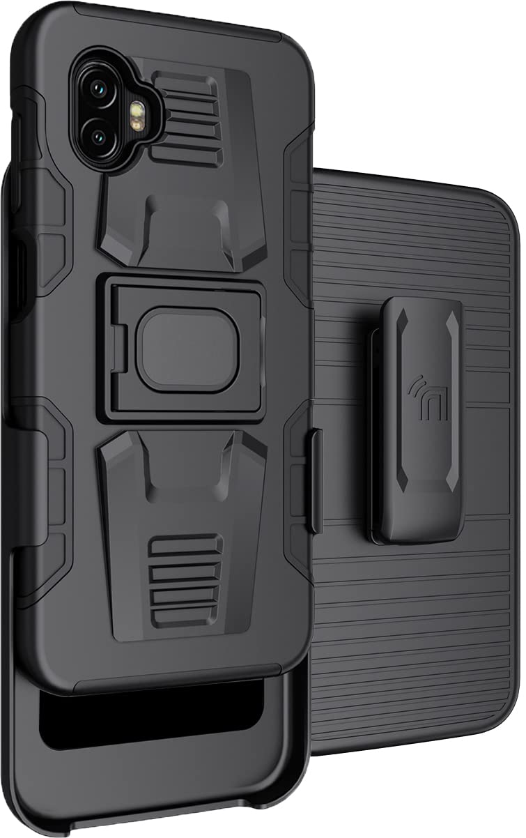 Case with Clip for Galaxy XCover 6 Pro, Nakedcellphone Rugged Ring Grip Cover with Stand [Built-in Mounting Plate] and [Belt Hip Holster] for Samsung