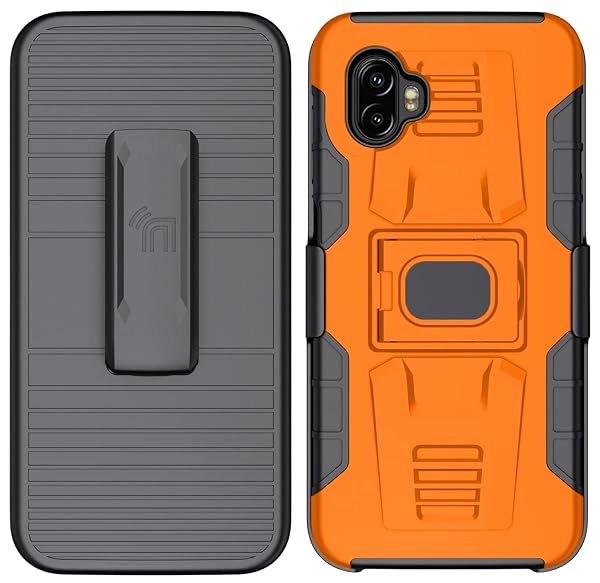 Nakedcellphone Rugged Clip Case for Galaxy XCover 6 Pro - Nakedcellphone Grip Cover with Stand & Belt Holster in Bright Orange - View 4 of 11