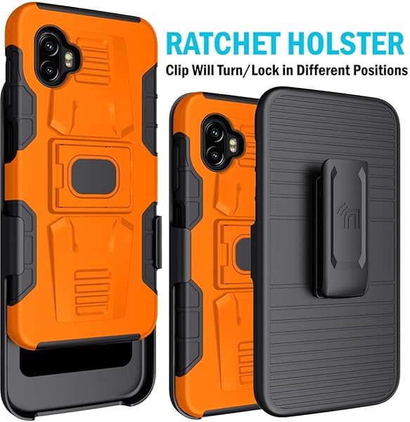 Nakedcellphone Rugged Clip Case for Galaxy XCover 6 Pro - Nakedcellphone Grip Cover with Stand & Belt Holster in Bright Orange - View 5 of 11
