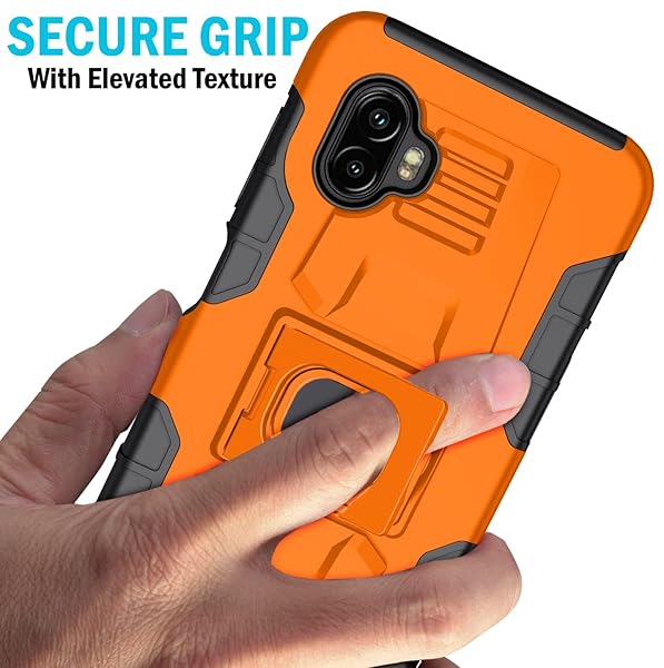 Nakedcellphone Rugged Clip Case for Galaxy XCover 6 Pro - Nakedcellphone Grip Cover with Stand & Belt Holster in Bright Orange - View 6 of 11