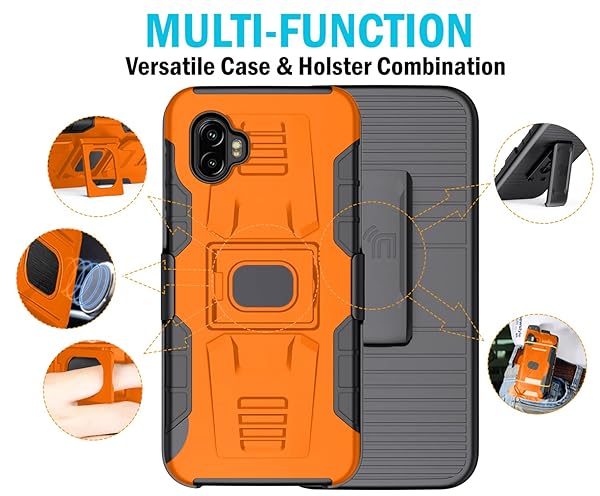 Nakedcellphone Rugged Clip Case for Galaxy XCover 6 Pro - Nakedcellphone Grip Cover with Stand & Belt Holster in Bright Orange - View 11 of 11