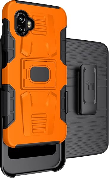 Nakedcellphone Rugged Clip Case for Galaxy XCover 6 Pro - Nakedcellphone Grip Cover with Stand & Belt Holster in Bright Orange - View 3 of 11