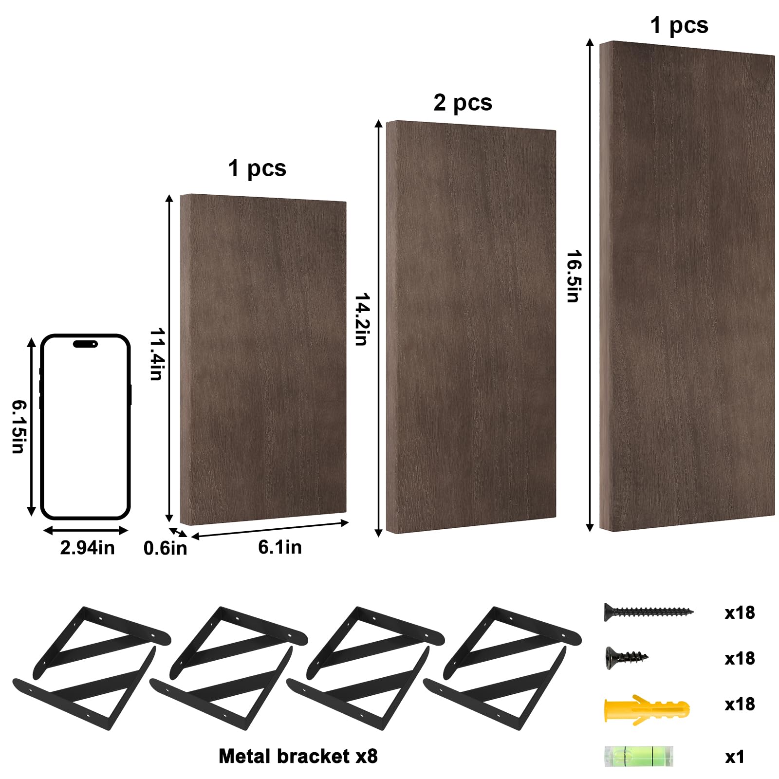 YGEOMER YGEOMER Floating Wall Shelves Set of 4 in Walnut for Living Room Bathroom Bedroom Kitchen Home Decor Different Sizes - View 3 of 7