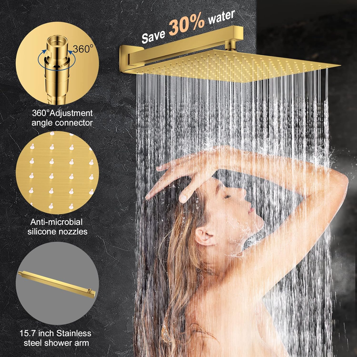 JOMEOO JOMEOO 12 Inch Brushed Gold Shower System High Pressure Rain Shower Head with Handheld Sprayer Luxury Bathroom Faucet Set - View 3 of 7