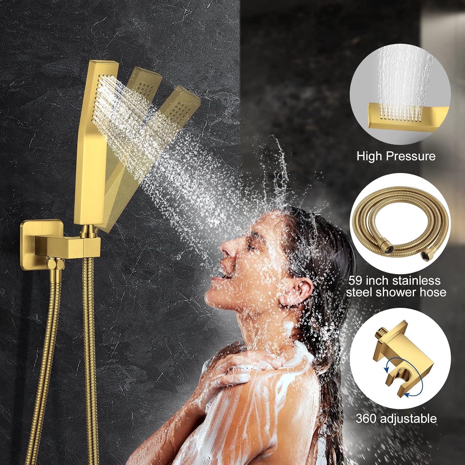 JOMEOO JOMEOO 12 Inch Brushed Gold Shower System High Pressure Rain Shower Head with Handheld Sprayer Luxury Bathroom Faucet Set - View 4 of 7