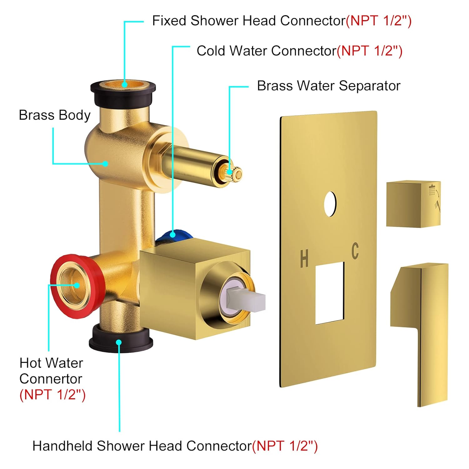 JOMEOO JOMEOO 12 Inch Brushed Gold Shower System High Pressure Rain Shower Head with Handheld Sprayer Luxury Bathroom Faucet Set - View 5 of 7