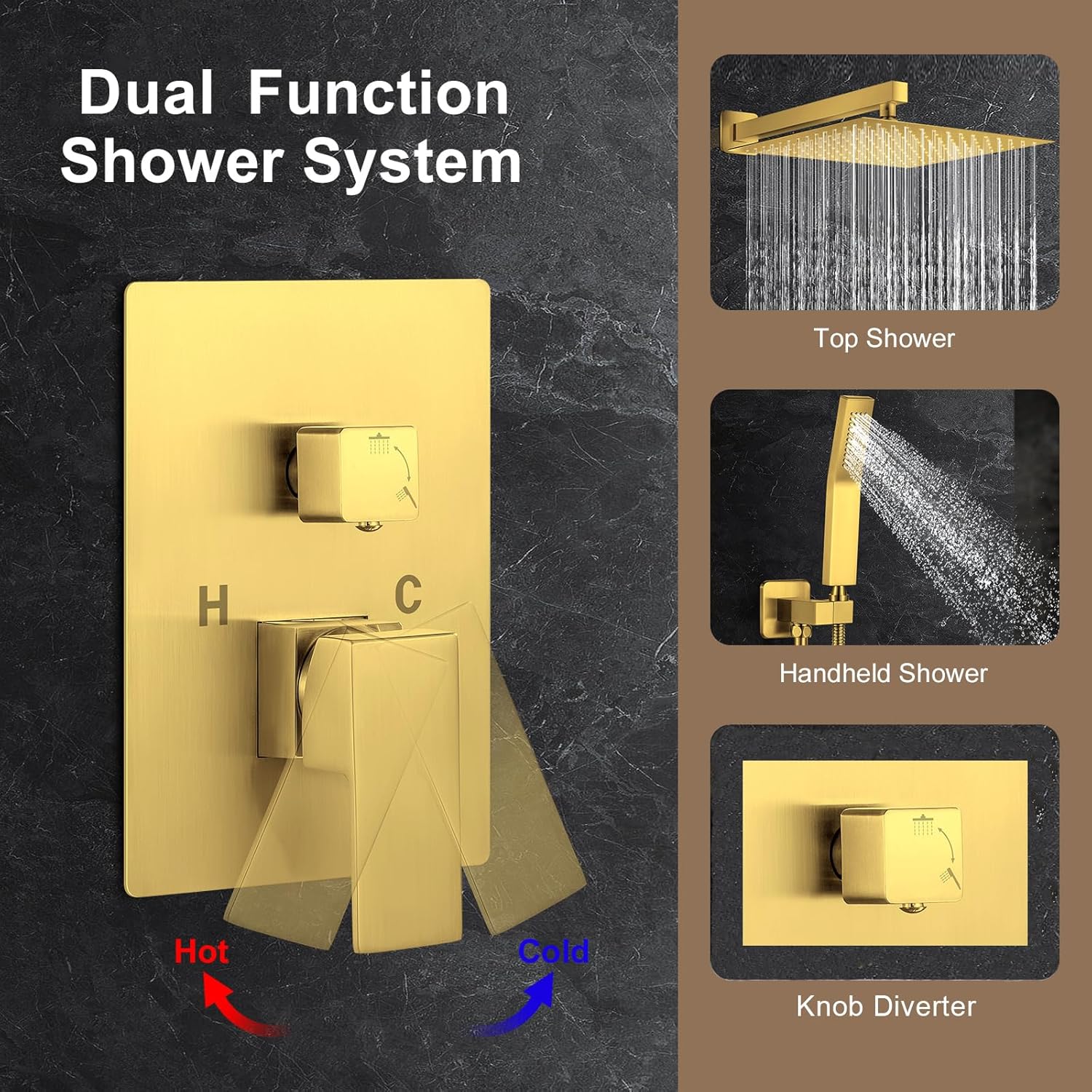 JOMEOO JOMEOO 12 Inch Brushed Gold Shower System High Pressure Rain Shower Head with Handheld Sprayer Luxury Bathroom Faucet Set - View 6 of 7