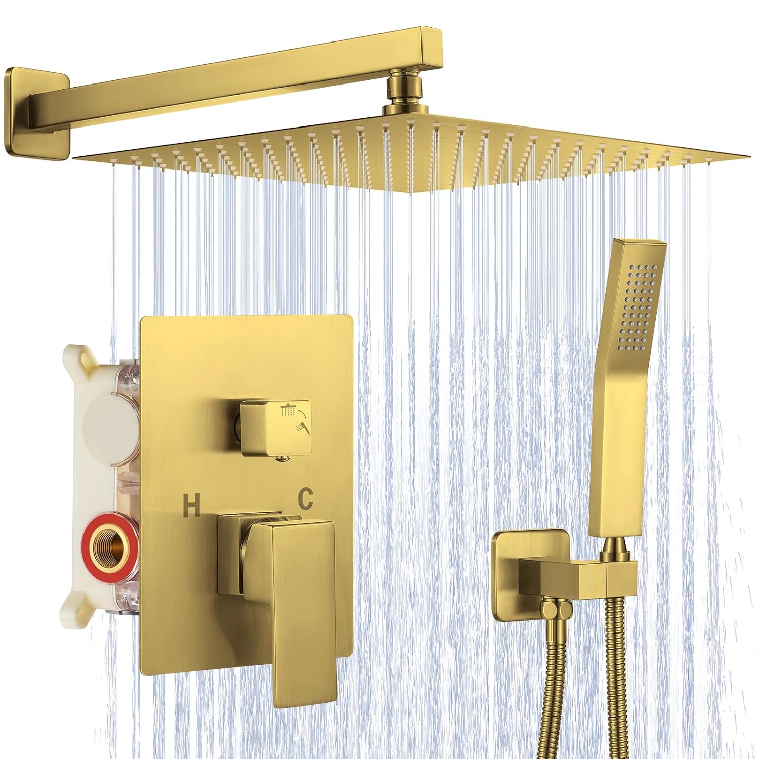 JOMEOO JOMEOO 12 Inch Brushed Gold Shower System High Pressure Rain Shower Head with Handheld Sprayer Luxury Bathroom Faucet Set