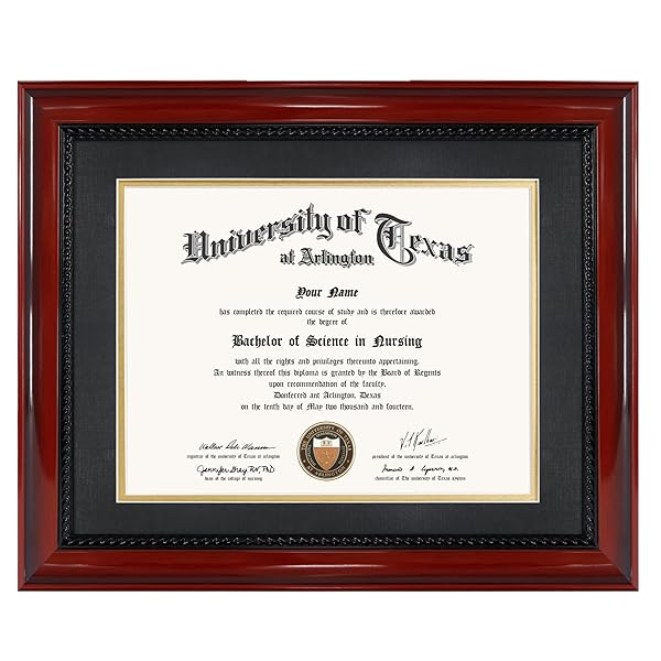 GMFrames GMFrames 8.5x11 Diploma Frame Solid Wood Cherry Finish with Mat for 11x14 Certificates UV Protection Acrylic Intricate Black Rope Detail