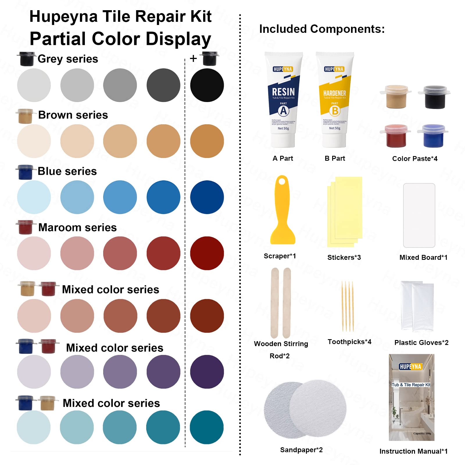 Hupeyna Hupeyna Tub Tile Shower Repair Kit for Chips Dents Cracks Holes Scratchs Fiberglass with Color Match Options - View 2 of 7