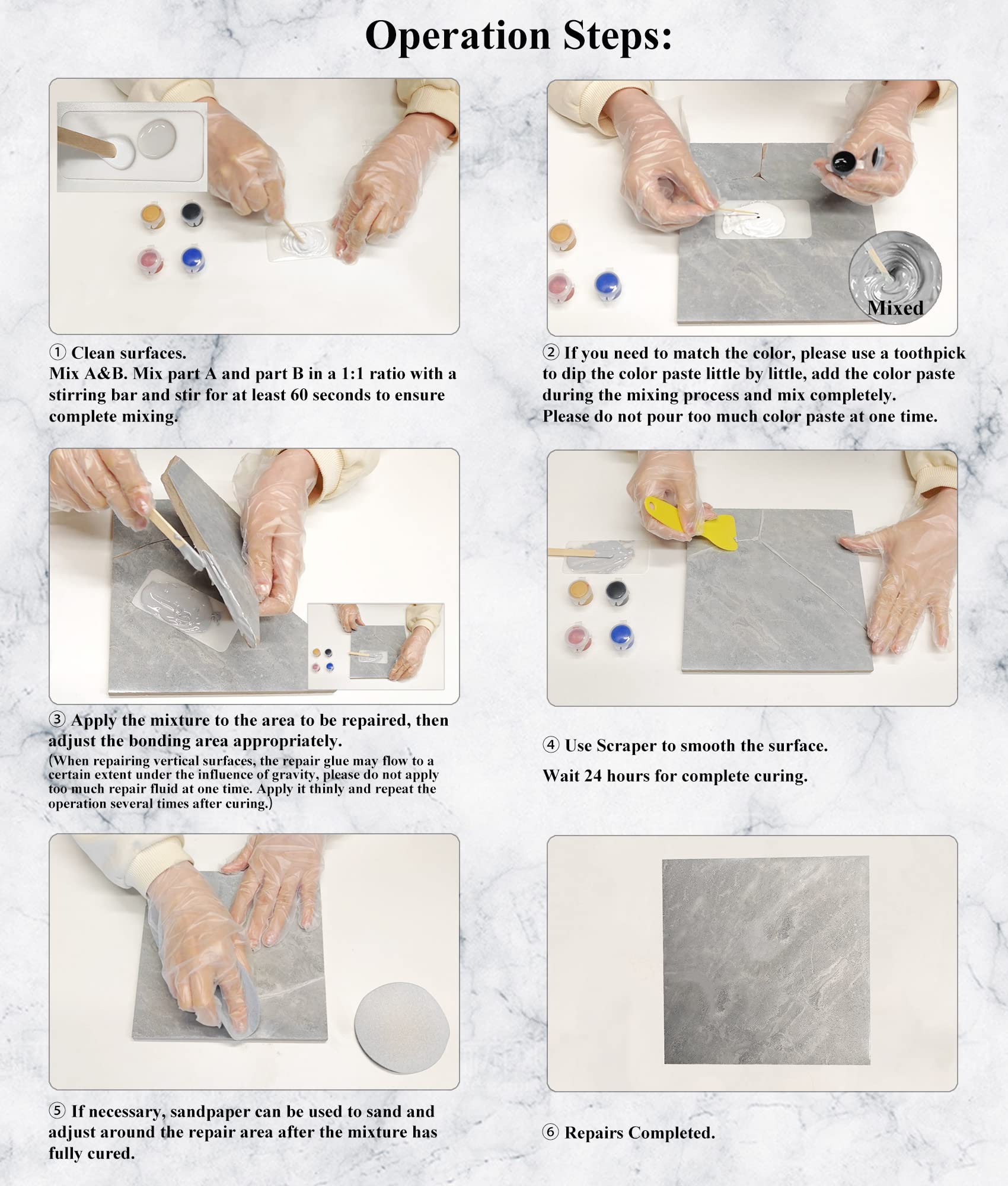 Hupeyna Hupeyna Tub Tile Shower Repair Kit for Chips Dents Cracks Holes Scratchs Fiberglass with Color Match Options - View 3 of 7