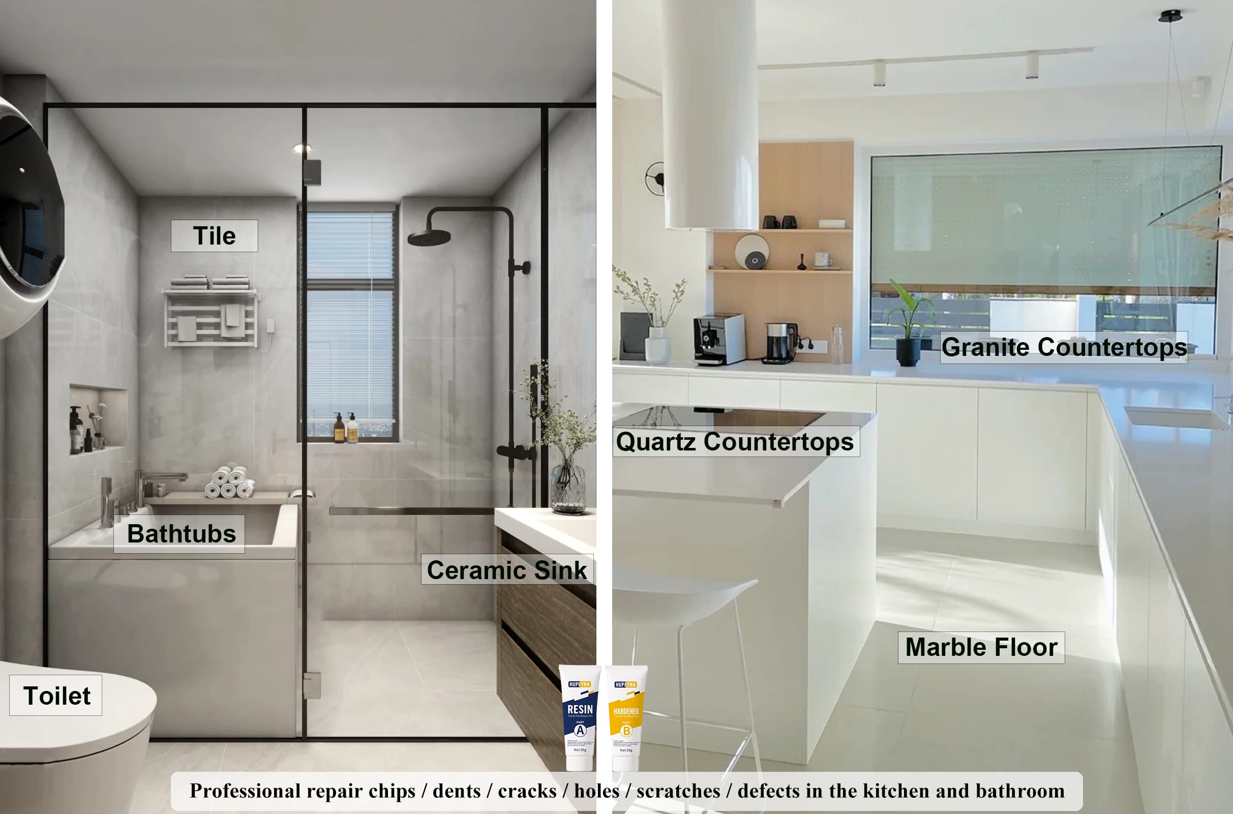 Hupeyna Hupeyna Tub Tile Shower Repair Kit for Chips Dents Cracks Holes Scratchs Fiberglass with Color Match Options - View 4 of 7