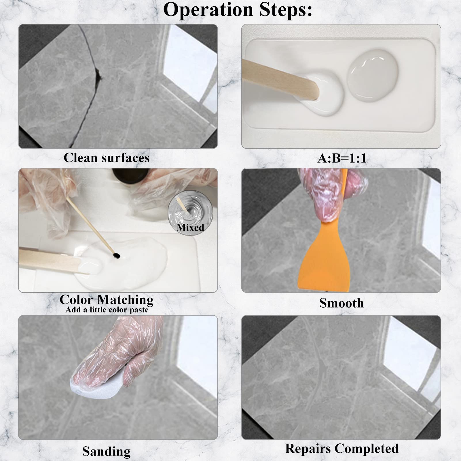 Hupeyna Hupeyna Tub Tile Shower Repair Kit for Chips Dents Cracks Holes Scratchs Fiberglass with Color Match Options - View 7 of 7