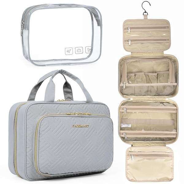 BAGSMART Shop BAGSMART Hanging Toiletry Bag - TSA Approved Makeup Organizer for Full-Sized Toiletries in Medium Grey