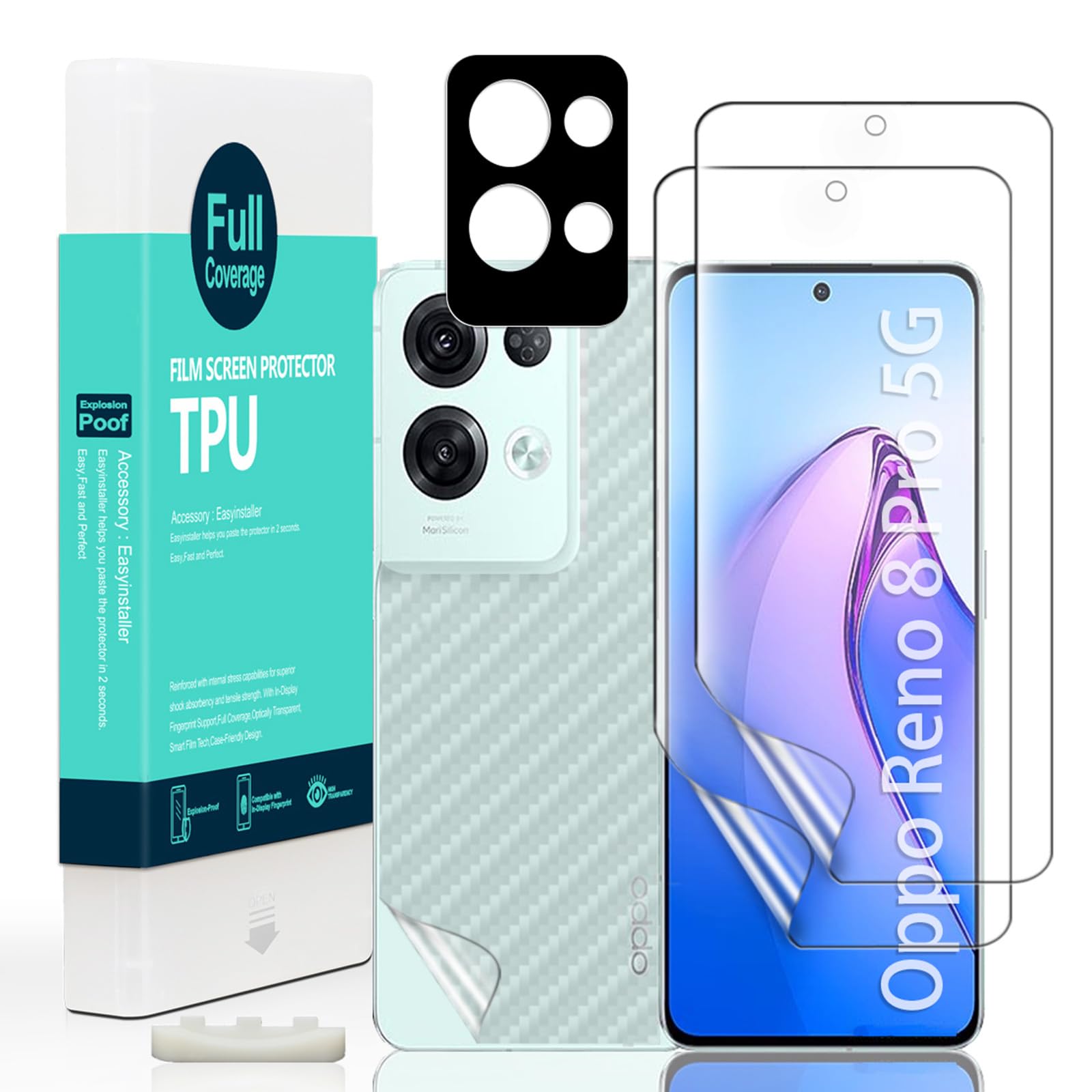 Ibywind 2 Pcs Screen Protector For Oppo Reno 8 Pro 5G 6.7",Flexible TPU Film,With 1Pc Camera Lens Protector,1Pc Back Film,Bubble Free[Easy to install]