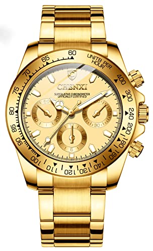 FANMIS Classics Business Analog Watch Big Face Quartz Luminous Waterproof Stainless Steel Elegant Gift for Men Gold