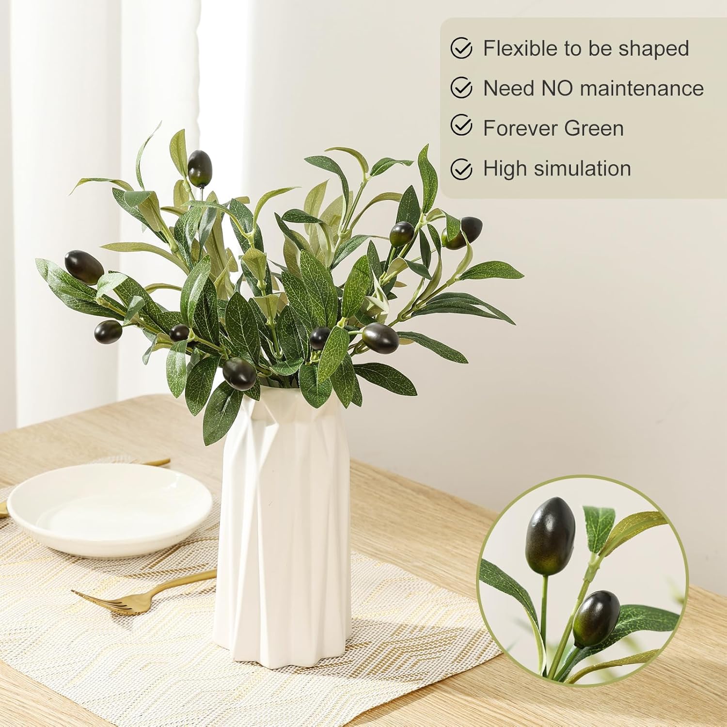Erlandens Erlandens 10pcs Faux Olive Leaves Stems 10 Inch Tall Artificial Plants for Home Office Wedding Party Tabletop Decor - View 5 of 7