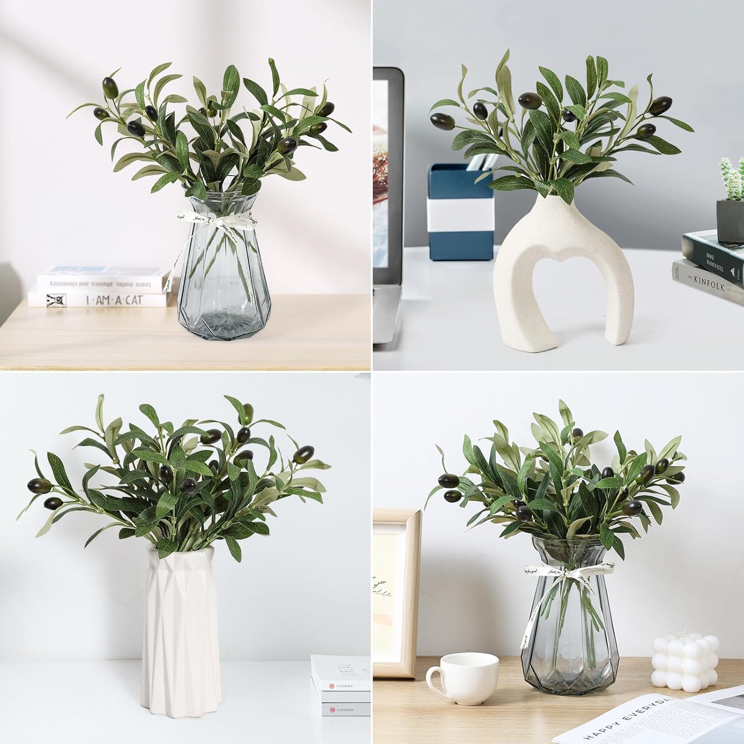 Erlandens Erlandens 10pcs Faux Olive Leaves Stems 10 Inch Tall Artificial Plants for Home Office Wedding Party Tabletop Decor - View 6 of 7