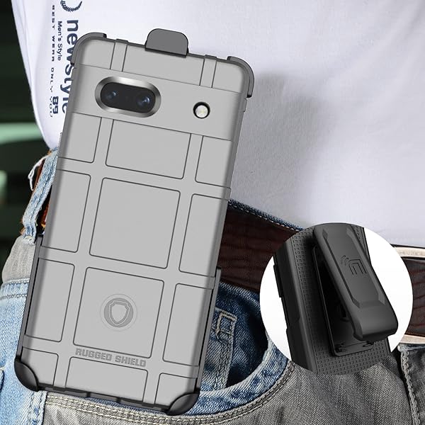 Nakedcellphone Rugged Clip Case for Google Pixel 7a - Nakedcellphone Special Ops Armor with Rotating Belt Clip - Storm Gray - View 9 of 11