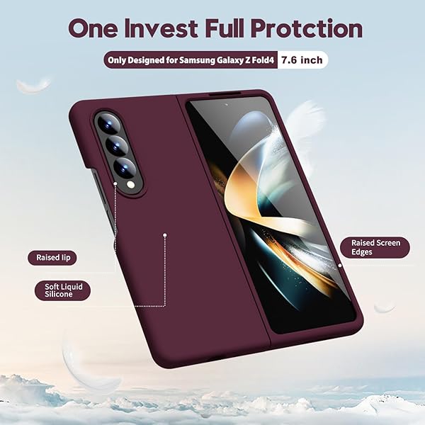 oakxco Oakxco Samsung Galaxy Z Fold 4 Case Liquid Silicone Cute Thin Slim Soft Rubber TPU Gel Cover for Women Burgundy Plum Wine - View 5 of 9