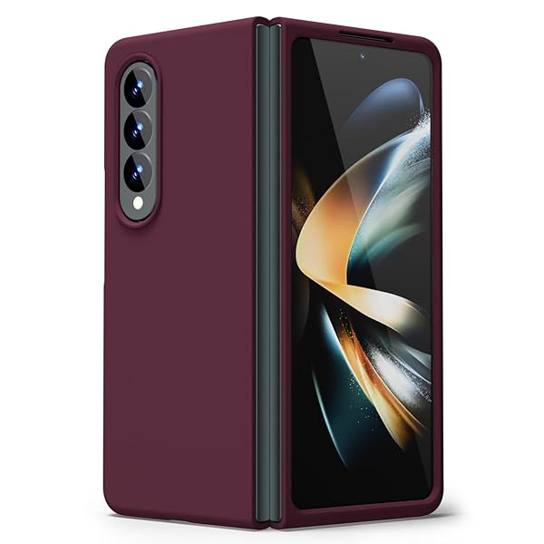 oakxco Oakxco Samsung Galaxy Z Fold 4 Case Liquid Silicone Cute Thin Slim Soft Rubber TPU Gel Cover for Women Burgundy Plum Wine
