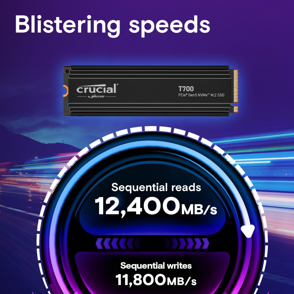 Crucial Crucial T700 1TB Gen5 NVMe M2 SSD with Heatsink Up to 11700 MBs DirectStorage Enabled for Gaming Photography Video Editing and Design - View 2 of 6